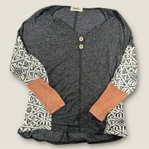 Haptics Women's V-Neck Sweater in Charcoal and Cream‎